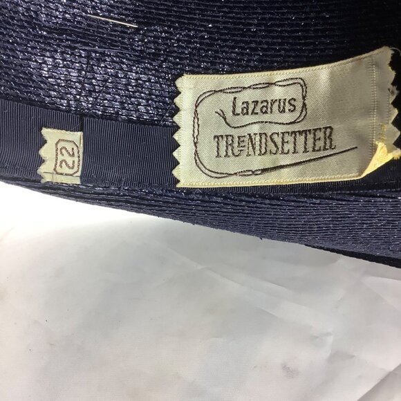 Vtg Lazarus Trendsetter Wide Flat Brim Hat with Pin‎ Statement Bow 22\